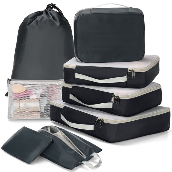 Gonex 8 Set Mesh Packing Cubes, Space-Saving Travel Luggage Organizers with Shoe & Laundry Bag for Suitcase & Carry On