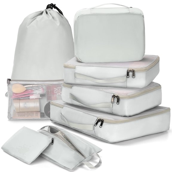 Gonex 8 Set Mesh Packing Cubes, Space-Saving Travel Luggage Organizers with Shoe & Laundry Bag for Suitcase & Carry On
