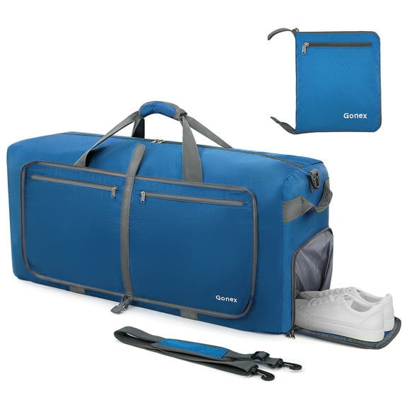 Gonex 80L Foldable Duffel Bag, 27" Water Resistant Travel Weekender Bag with Shoe Compartment & Carry Strap for Men Women