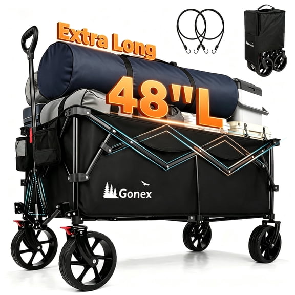 Gonex 48" Extra Long Collapsible Folding Wagon, 300L Large Capacity Heavy Duty Utility Wagon Cart with All-Terrain Wheels for Camping, Beach, Sports, Garden & Yard