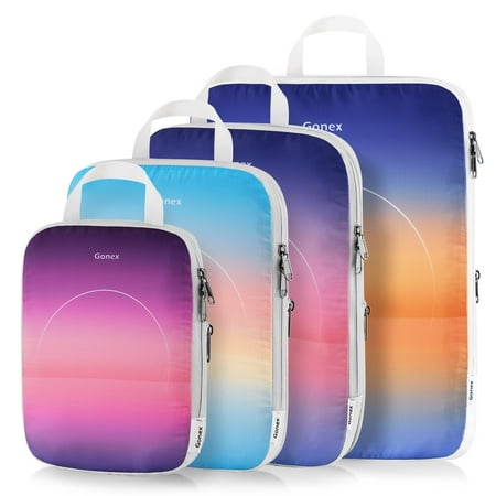 Gonex Compression Packing Cubes for Luggage, 4 Set Expandable Travel Organizers with Dual Zippers