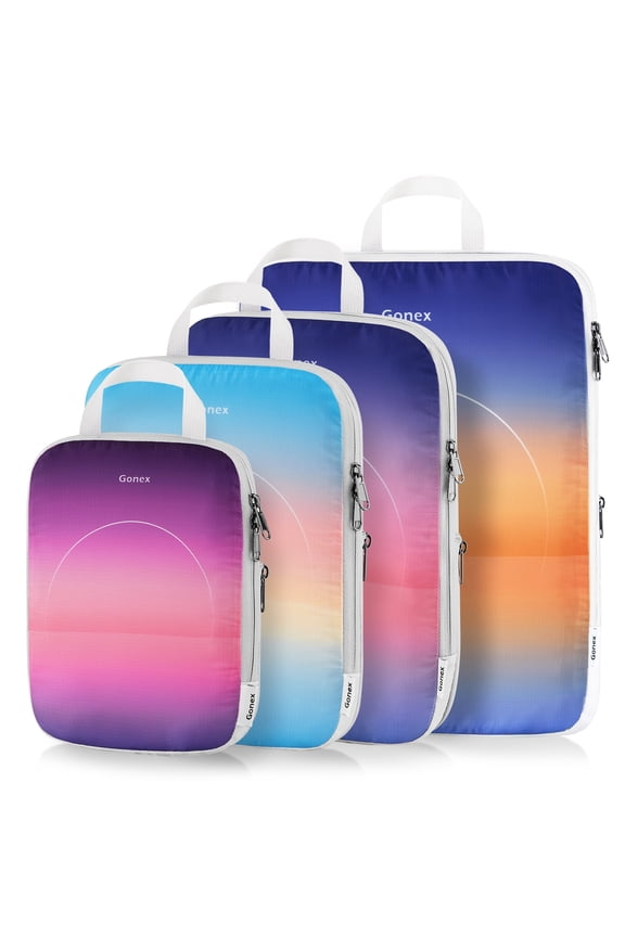 Compression Packing Cubes for Luggage, 4 Set Expandable Travel Organizers with Dual Zippers
