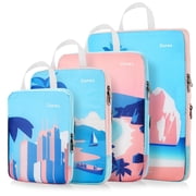 Gonex Compression Packing Cubes for Travel Accessories, 4 Set Expandable Luggage Organizers Bags (Coconut Palm)