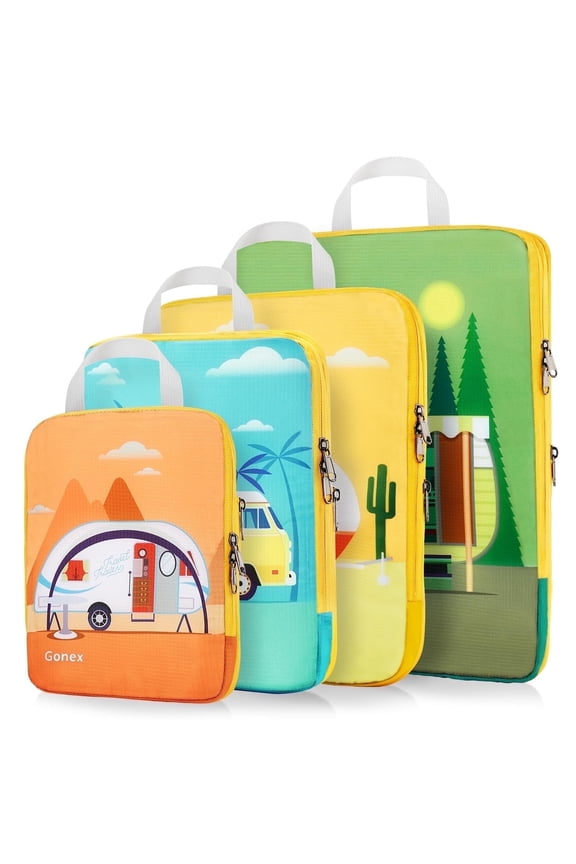 Compression Packing Cubes for Travel Accessories, 4 Set Expandable Luggage Organizers Bags (RV)