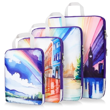 Gonex Compression Packing Cubes for Travel Accessories, 4 Set Expandable Luggage Organizers Bags