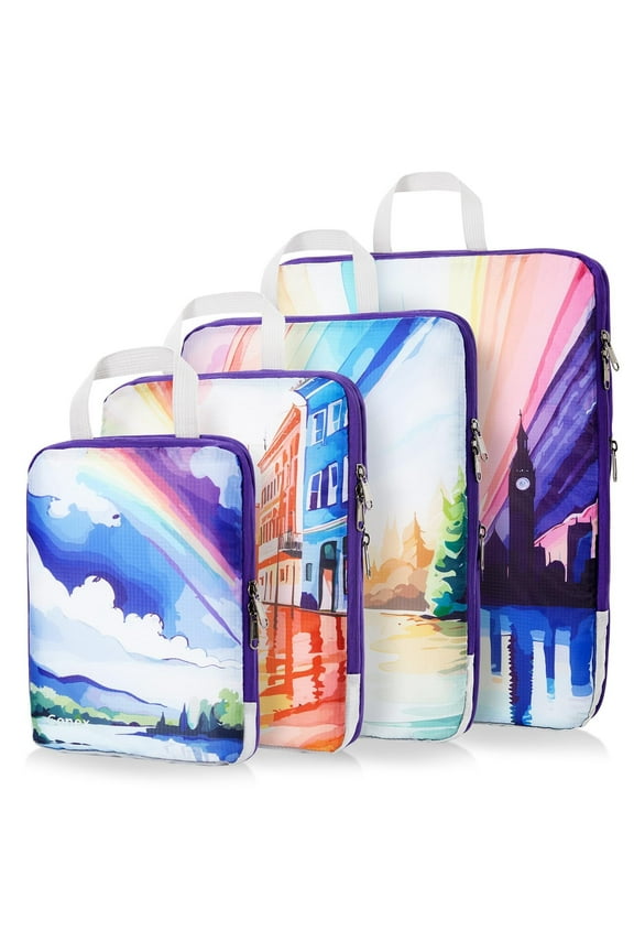 Compression Packing Cubes for Travel Accessories, 4 Set Expandable Luggage Organizers Bags