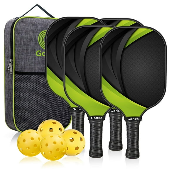 Gonex Pickleball Paddles Set of 4, USAPA Approved Carbon Fiber Pickleball Set, Graphite Pickleball Rackets with 4 Balls