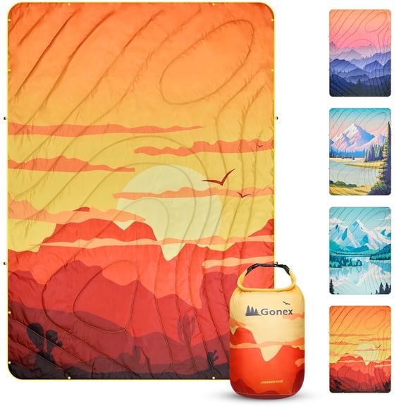 Gonex Camping Blanket with Aero-Warmth Tech Layer, Ultralight & Warm Packable Camping Quilt, Wearable Water-Resistant Puffy Blanket for Traveling, Picnic, Hiking, Beach Party 79" X 55"