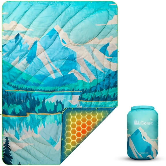 Gonex Camping Blanket with Aero-Warmth Tech Layer, Ultralight & Warm Packable Camping Quilt, Wearable Water-Resistant Puffy Blanket for Traveling, Picnic, Hiking, Beach Party 79" X 55"