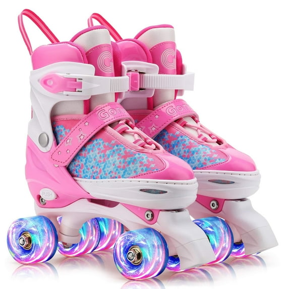Gonex Roller Skates for Girls Boys 4 Size Adjustable Quad Skates with Light up Wheels