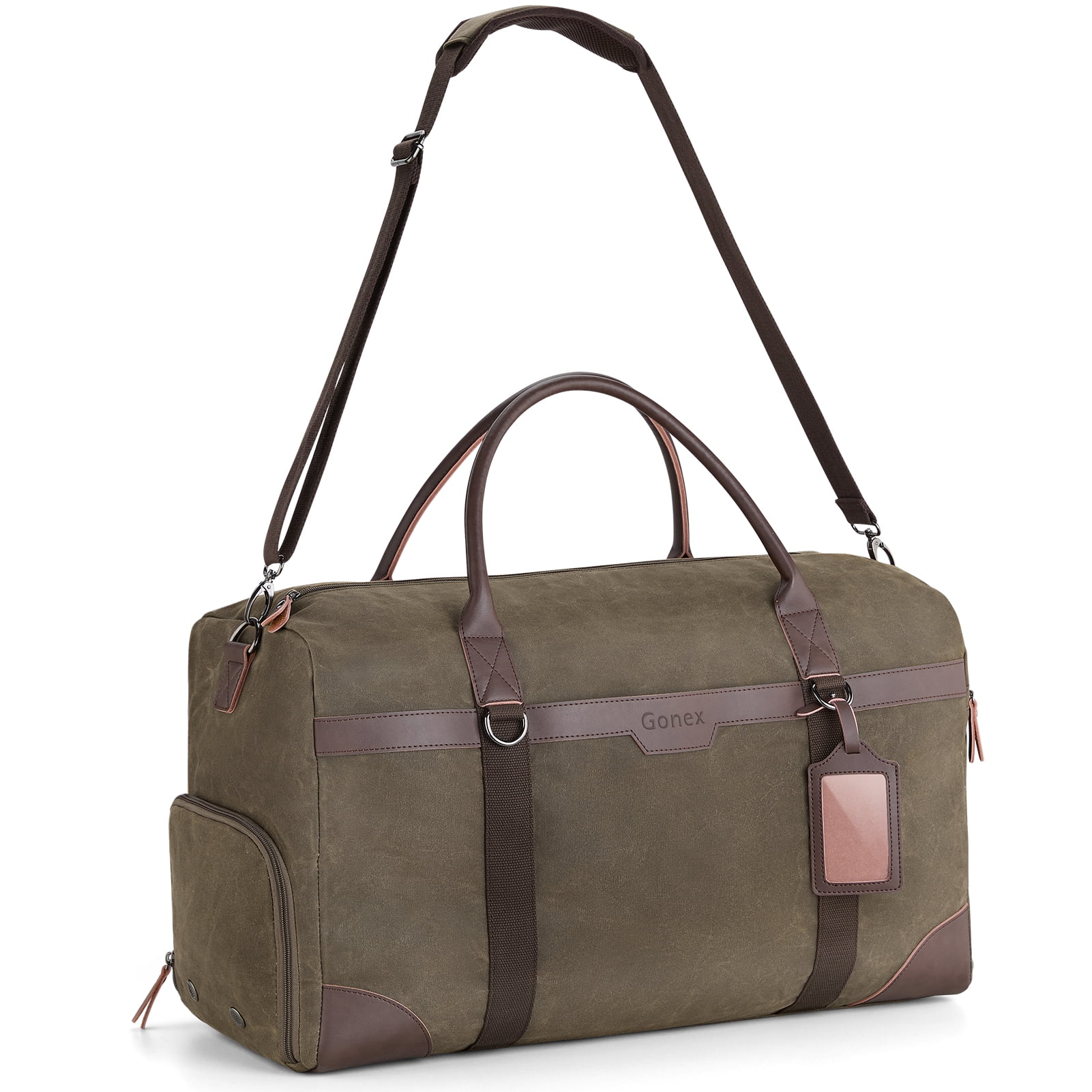 Gonex Waxed Canvas Duffle Bag, 55L Water-Resistant Travel Duffel, Vintage Overnight Weekender Bag with Shoes Compartment for Men & Women