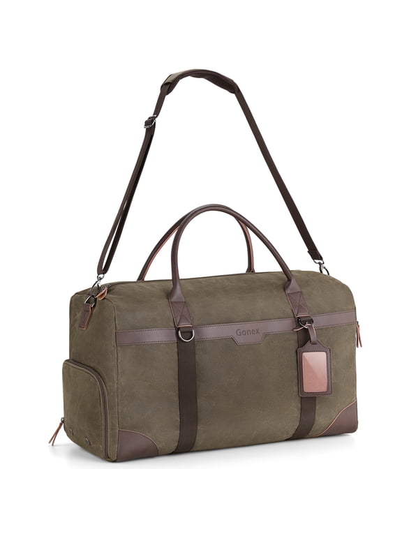 Waxed Canvas Duffle Bag, 55L Water-Resistant Travel Duffel, Vintage Overnight Weekender Bag with Shoes Compartment for Men & Women