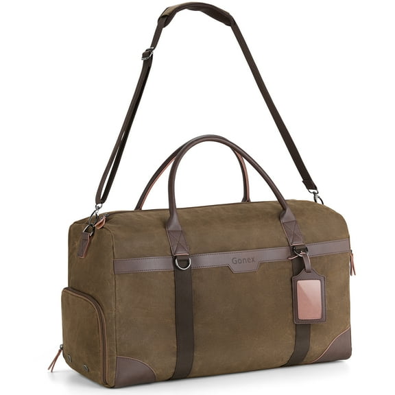 Gonex Waxed Canvas Duffle Bag, 55L Water-Resistant Travel Duffel, Vintage Overnight Weekender Bag with Shoes Compartment for Men & Women