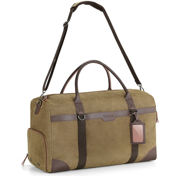 Gonex Waxed Canvas Duffle Bag, 55L Water-Resistant Travel Duffel, Vintage Overnight Weekender Bag with Shoes Compartment for Men & Women