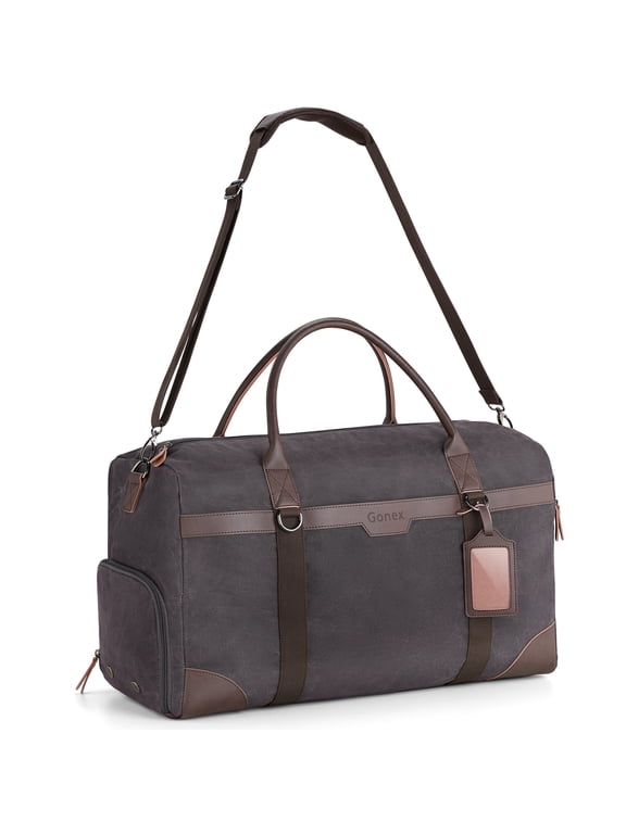 Waxed Canvas Duffle Bag, 55L Water-Resistant Travel Duffel, Vintage Overnight Weekender Bag with Shoes Compartment for Men & Women