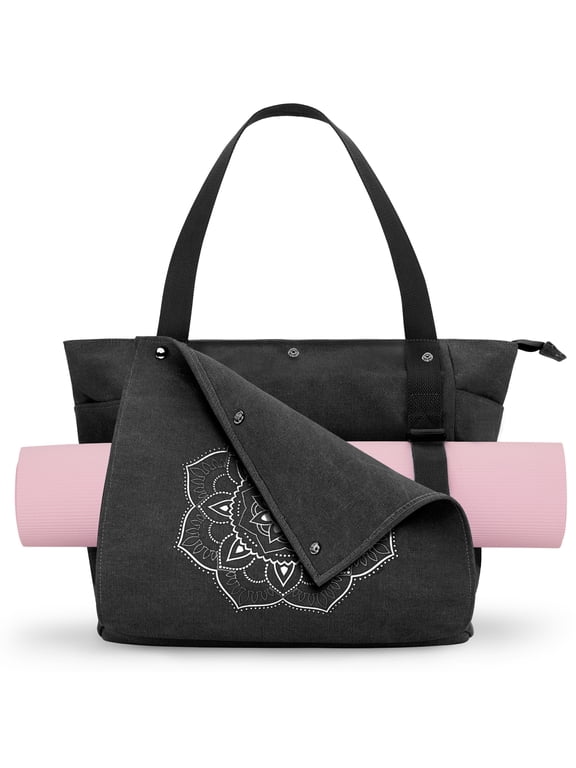 Yoga Mat Bag for Women Men, Canvas Yoga Tote with Multiple Pockets for Pilates Travel Gym Office Workouts