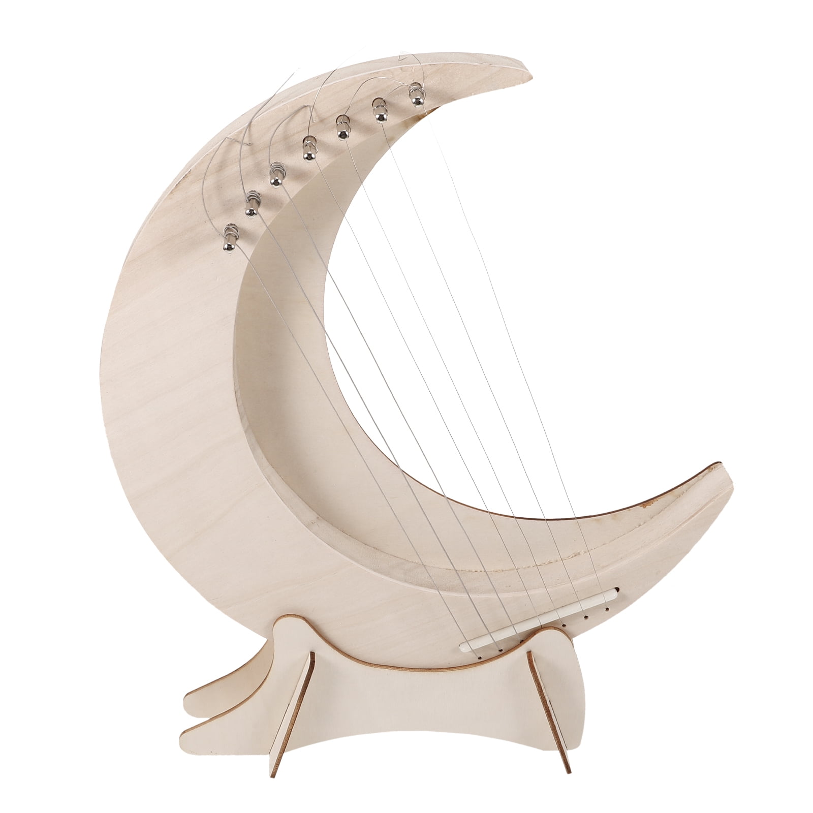Gong 1 Set of Lyre Harp Moon Shaped Harp Instrument Wood Body 7-String Harp Beginner Musical Instrument