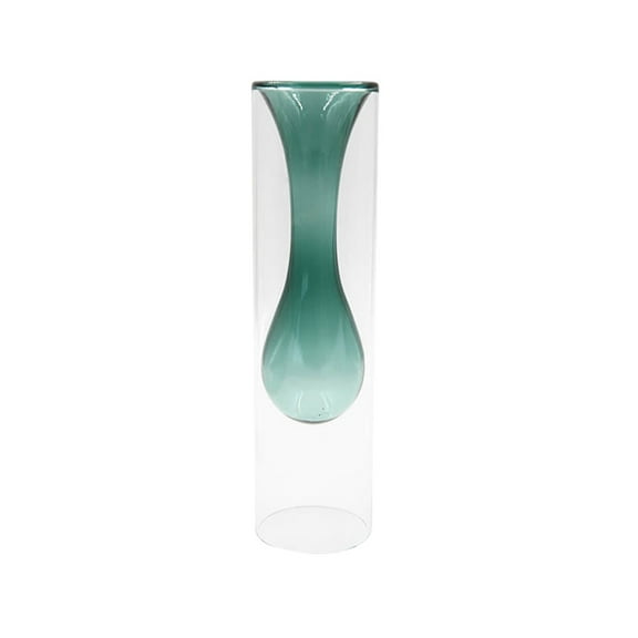 Gong Hydroponic Glass Vase Double-Glazed Transparent Table Ornaments for Plant Flowers (Green)