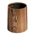 Gong Round Large Trash Can Simulation Wood Grain Garbage Bin Kitchen