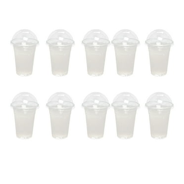 Gongc 100 Clear Plastic Disposable Cups with Dome Lids for Drinks and Milk Tea