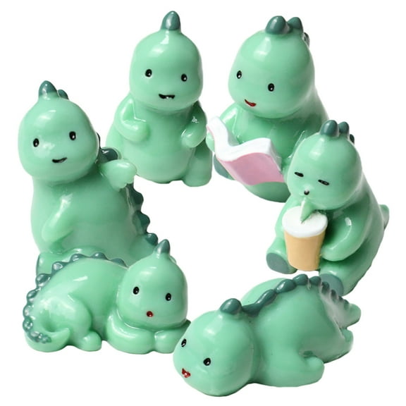 Gongc 6 Mini Dinosaur Figures Resin Animal Models Landscaping Bonsai Decor