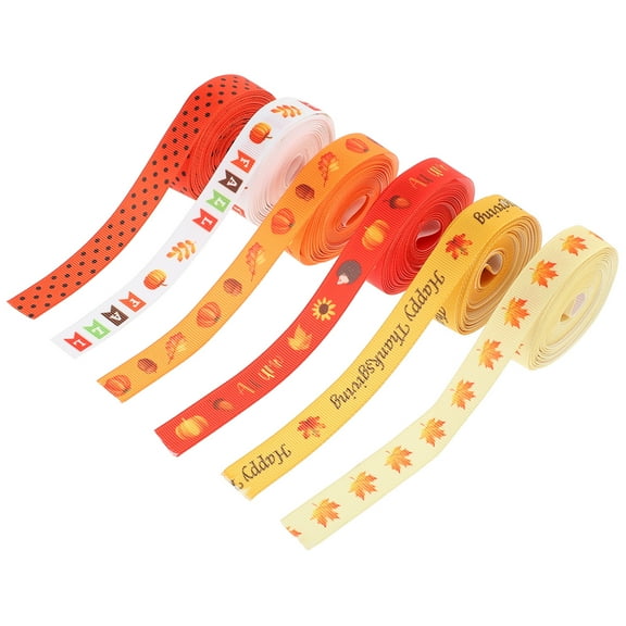Gongc 6 Rolls of Fall Ribbons Pumpkin Maple Leaf Ribbons Farmhouse Fall Ribbons Thanksgiving Ribbons