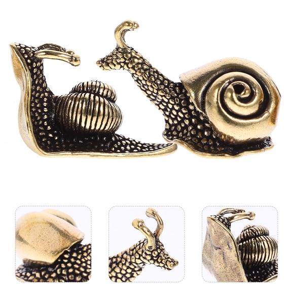Gongc Set of 2 Miniature Brass Snail Statues for Office Desk Decor and Home Decoration