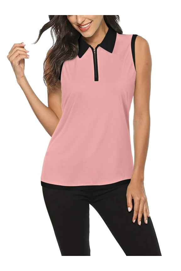 Women Golf Shirts Sleeveless Tennis Polo Shirt Zip Up Sports Tank Tops