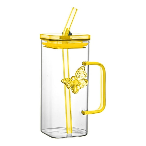 Gongong Heat Straw Glass Cup 350ML Cold Drink Cup Juice Cup With Lid Milk Cup Glass Texture Suitable For Beverage Use Coffee Cup Mugs Cups for Kitchen Set Glass Swanky Juice Glasses Very Large Coffee