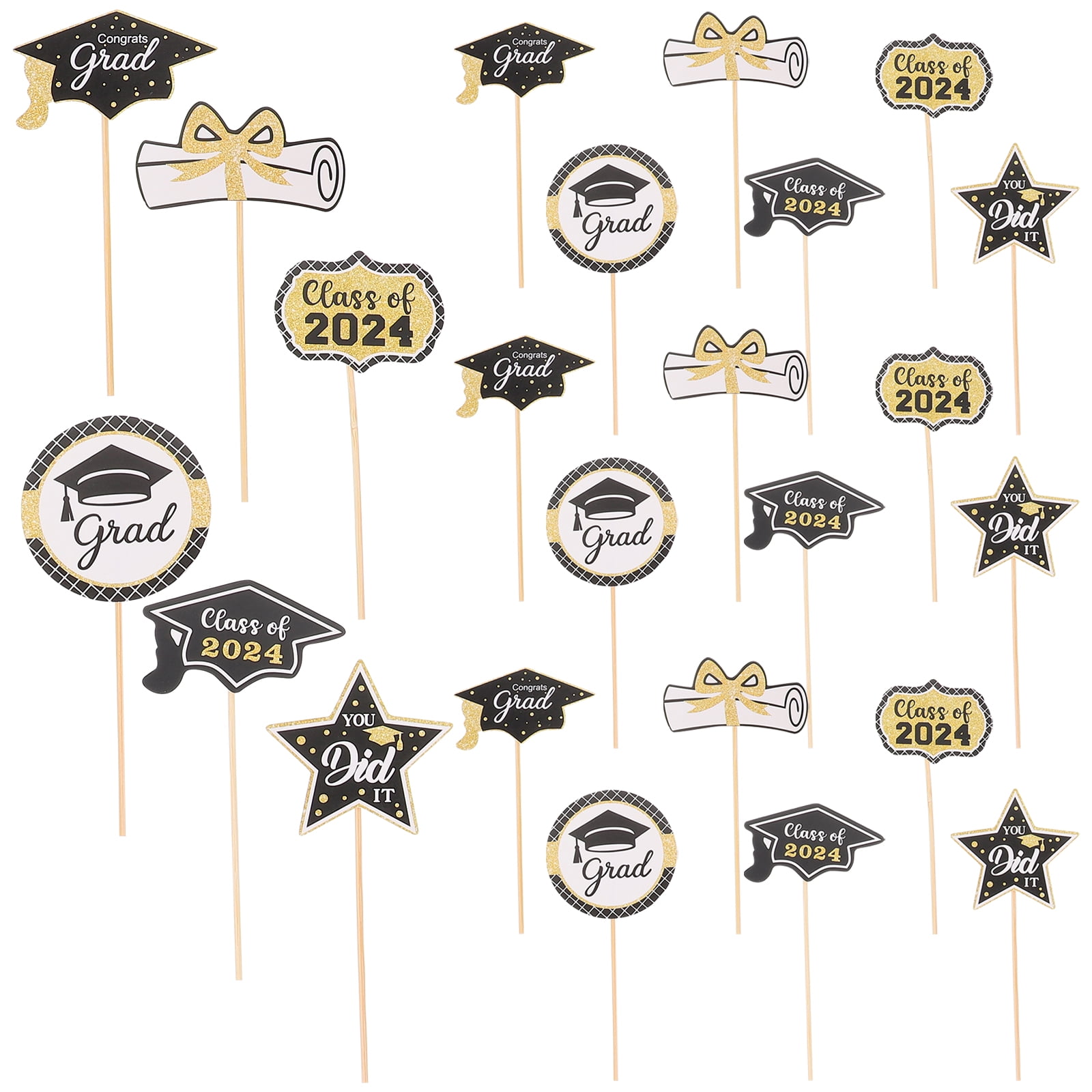 Gongxipen 24pcs Graduation Cupcake Topper Appetizer Picks for 2024 Graduation Party
