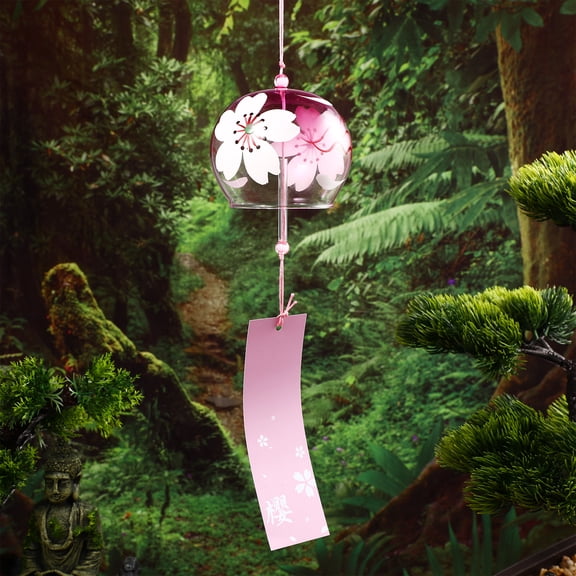 Wakauto Wind Chimes with Glass Bells, Japanese Girl & Cherry Blossoms Design, Feng Shui Car Decoration