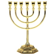 Gongxipen Jerusalem Menorah 7 Branch Candlestick Holy Land Table Centerpiece Golden