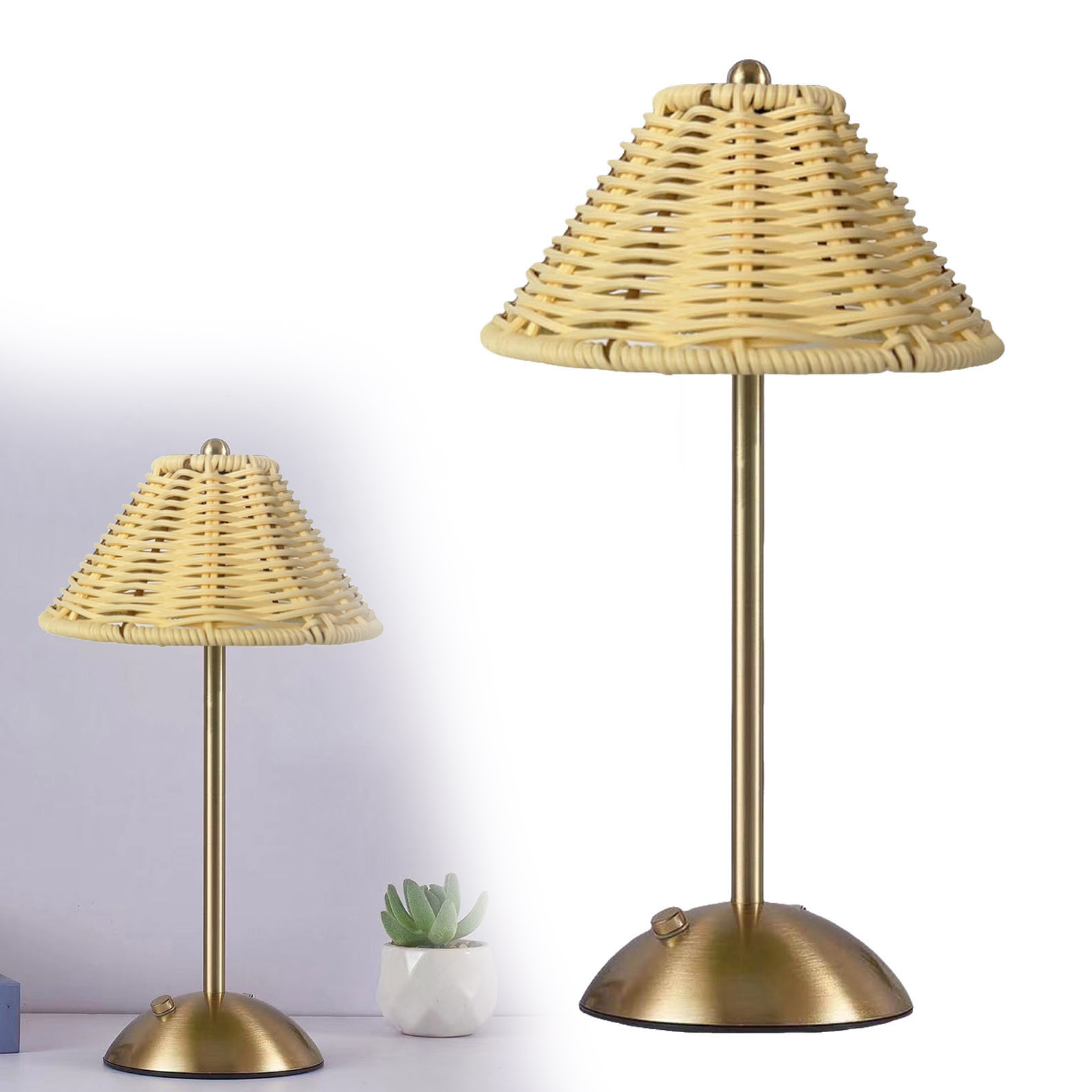 Gonhod Boho Rattan Table Lamp, Cordless Wicker Lamp Rechargeable Desk ...