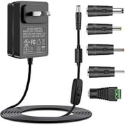 Gonine 12V 2A 1A Power Adapter Charger, 12Volt DC Power Cord for 12Vdc 2000mA 1500mA 1000mA 500mA devices with 5 Tips. US Plug