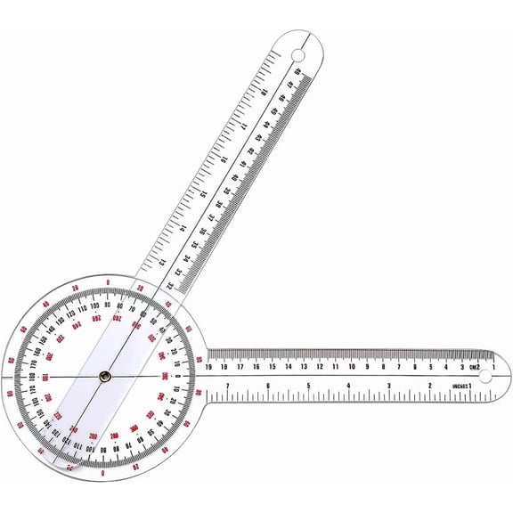 Goniometer 12 inch, Transparent Orthopedic Angle Ruler Plastic Goniometer, 360 Degree Clear Protractor Physical Therapy for Body Measuring Tape Goniometer Protractor Ruler