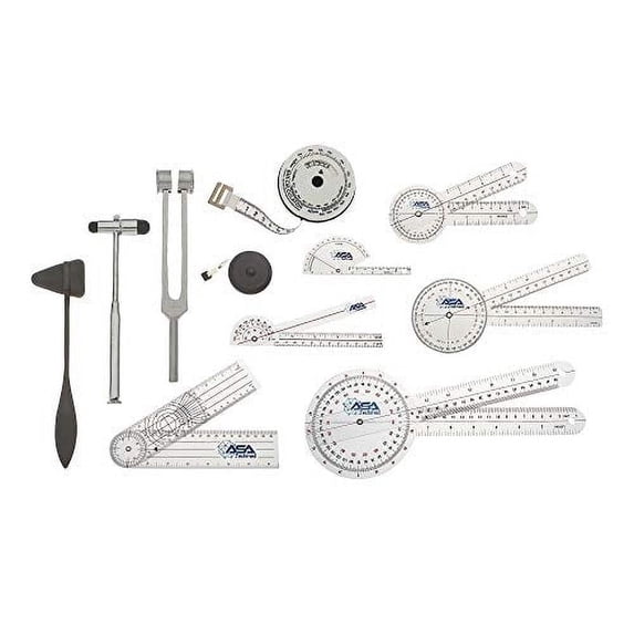 Goniometer Physical Therapy Complete Set W/Bonus Reflex Hammer Including 12,8,6 Inches Goni's Plus Two Bonus Measuring Tapes. Occupational Therapy Too