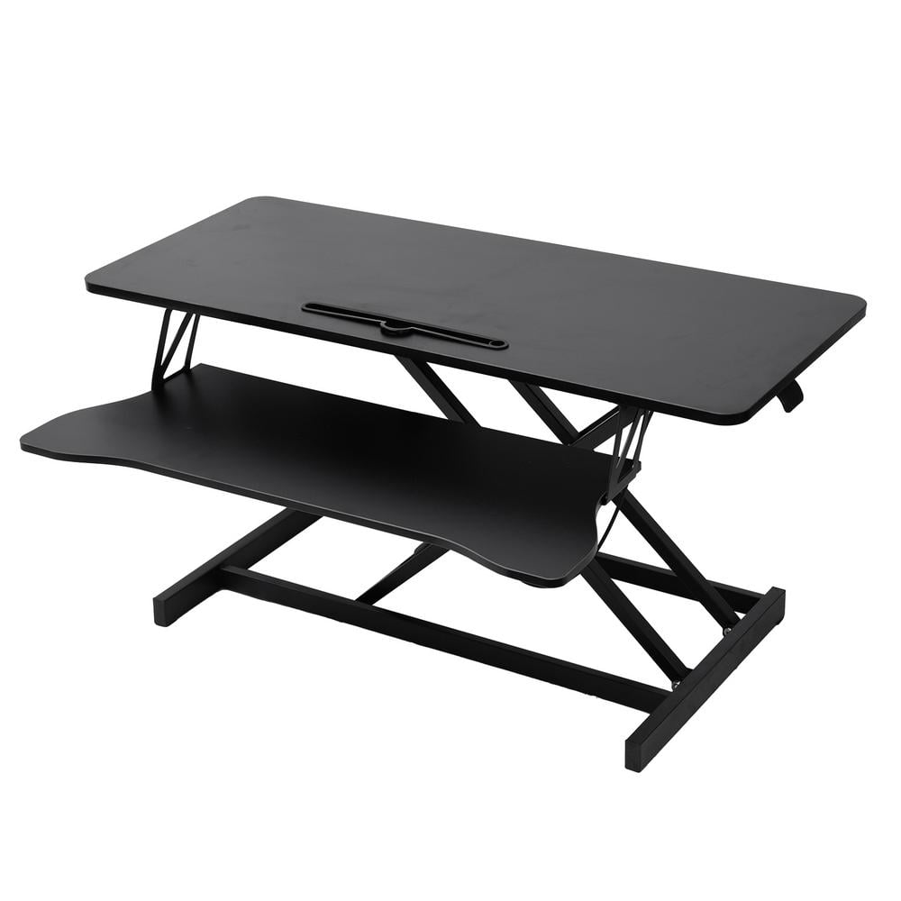 Gonipol Adjustable Standing Desk Converter Iron Stable Manual Pneumatic Spring Desk Riser Converter Height Adjustable Desk Topper Standing Desk Attachment for Laptop Keyboard Mouses enjoyable