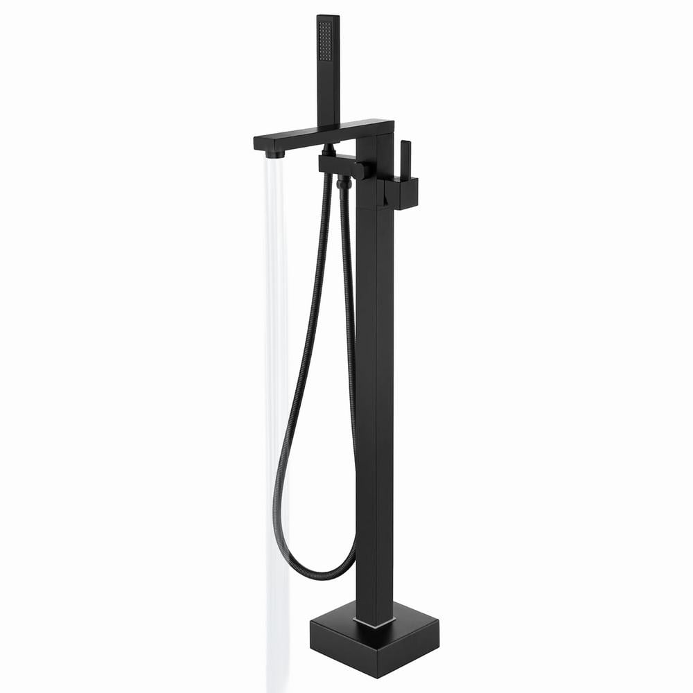 Matte Black Stainless Steel Freestanding Tub Filler with Hand Shower
