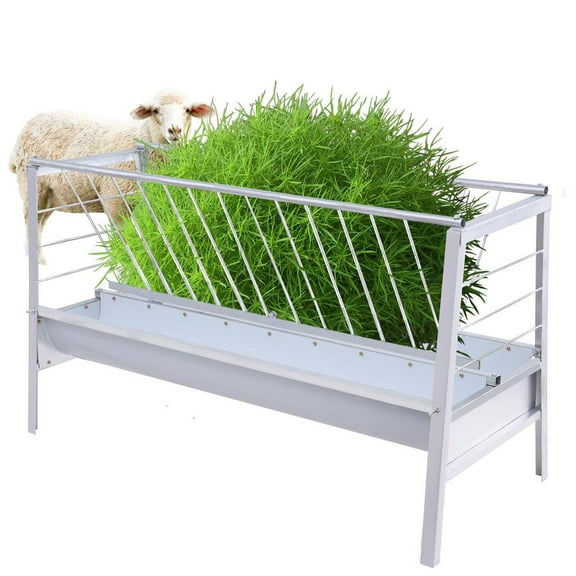 Gonipol Goat Hay Feeder Large Metal Feeding Trough with 4 Feet Livestock Feeder with Deeper Feeding Pan Silver Heavy Duty Goat Hay Rack for Farms Sheep Sheds there
