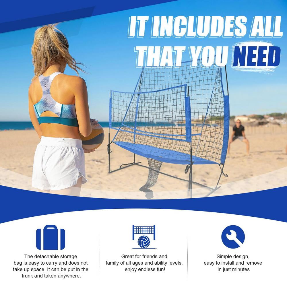 Volleyball Rebounder Net 4x7 Ft With Adjustable Angles, Bungee Cords, Volleyball & Carry Bag