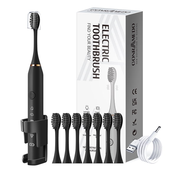 GonrAmedo Electric Toothbrush with 8 Brush Heads and 1 Bracket, 5 Modes 2 Min Timer IPX7 Waterproof Sonic Toothbrush, Oral Care Appliances Power Toothbrushes Suitable for Adult, Travel