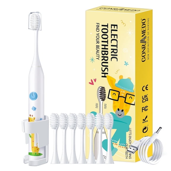 GonrAmedo Electric Toothbrush, 8 Brush Heads, Oral Care Electric Toothbrush for Teen, Rechargeable with 5 Modes, 2 Min Timer, IPX7 Waterproof Sonic Toothbrush, Travel, Gifts, White