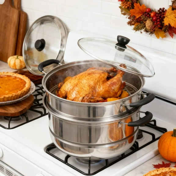 3 Tier Stainless Steel Steamer Pot For Cooking With Stackable Pan Insert/Lid, Food Steamer, Vegetable Steamer Cooker, Steamer Cookware Pot