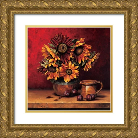 Gonzales, Andres 20x20 Gold Ornate Wood Framed with Double Matting Museum Art Print Titled - Sunflowers with Plums