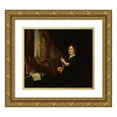 thumbnail image 1 of Gonzales Coques 14x12 Gold Ornate Wood Frame and Double Matted Museum Art Print Titled - Portrait of a Man with a Cythara, 1 of 4