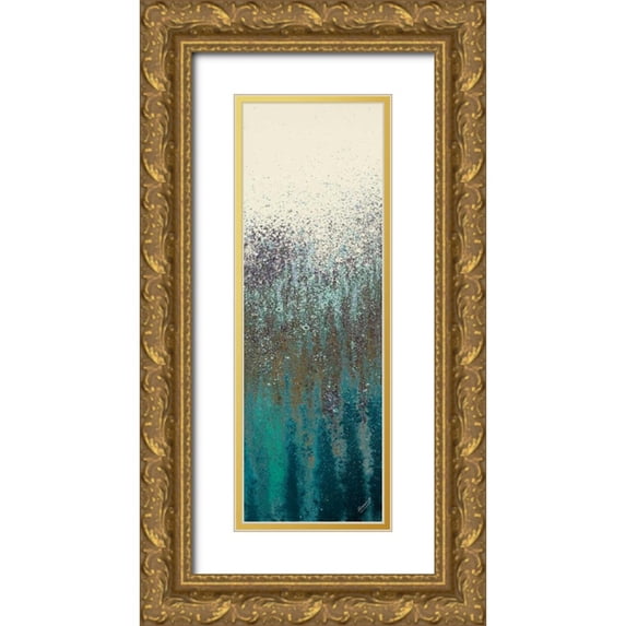 Gonzalez, Roberto 11x24 Gold Ornate Wood Framed with Double Matting Museum Art Print Titled - Teal Woods I