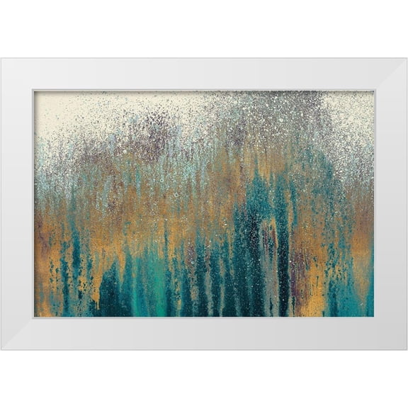 Gonzalez, Roberto 24x17 White Modern Wood Framed Museum Art Print Titled - Teal Woods with Gold