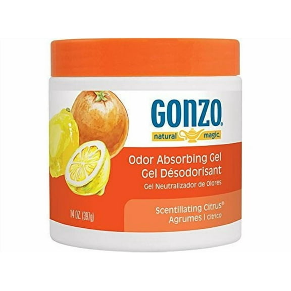 Gonzo Odor Absorbing Gel - Odor Eliminator for Car RV Closet Bathroom Pet Area Attic & More - Captures and Absorbs Smoke Mold and Other Odors - 14 Ounce, Scentillating Citrus