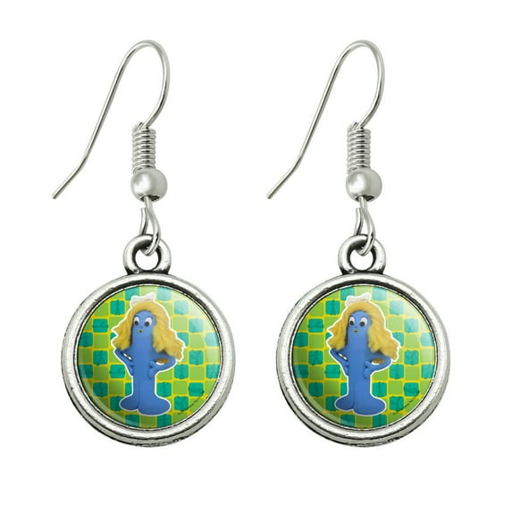 Goo Blue Mermaid Gumby Clay Art Novelty Dangling Drop Charm Earrings