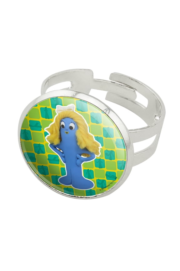 Goo Blue Mermaid Gumby Clay Art Silver Plated Adjustable Novelty Ring